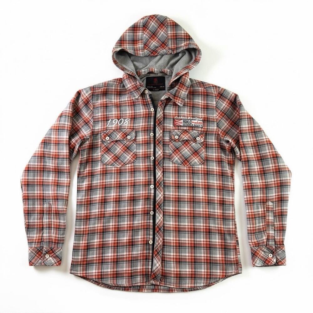 Red Diamond Lee Cooper Men’s XL Plaid Hooded Flannel Shacket Zip Button Jacket